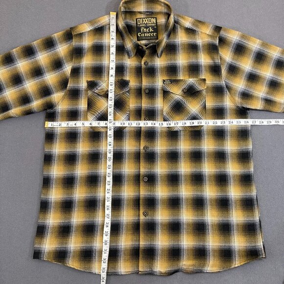 DIXXON The Fxck Cancer Flannel Men's 2X Gold Plaid Button Shirt 2XL - Picture 8 of 10